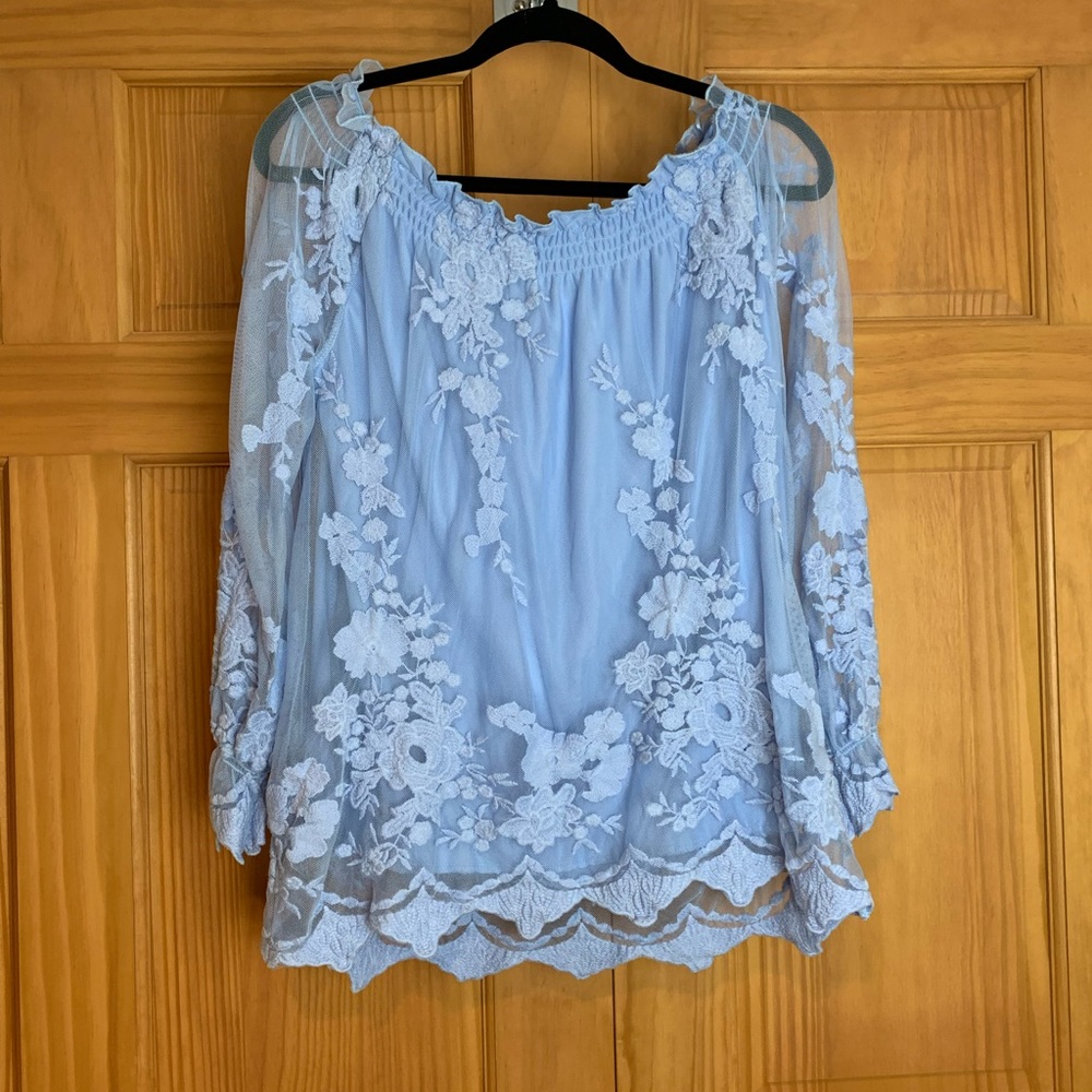 Marled reunited clothing , lace off shoulder top blouse, size medium - Picture 2 of 5